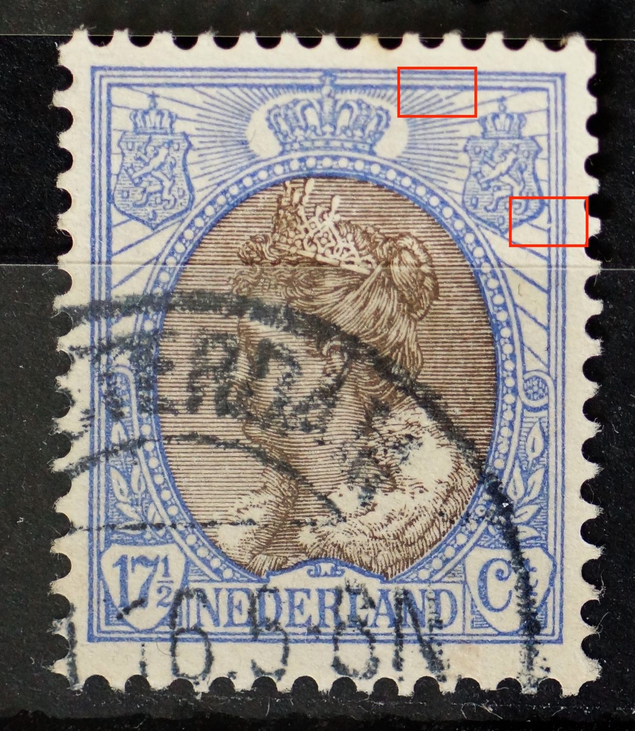 NVPH 67 - o.a. witte kras in stralen rechts van kroon