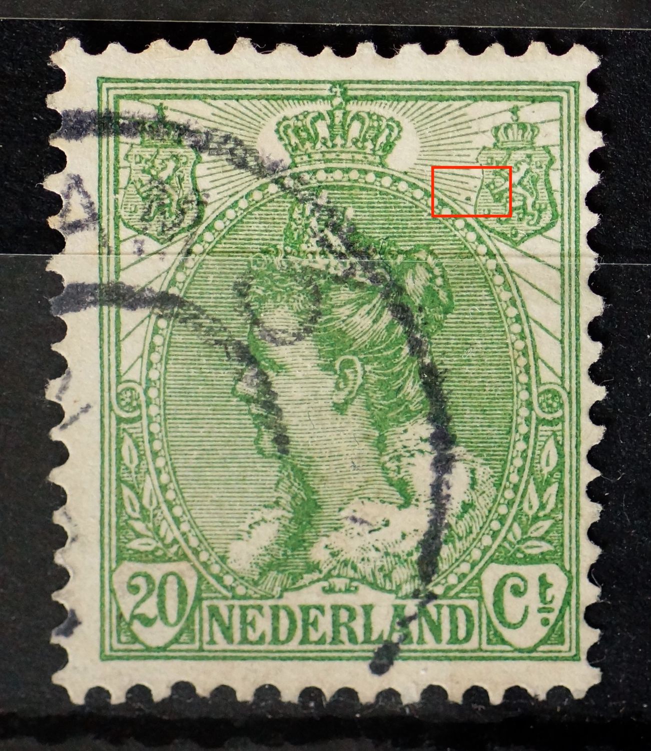 NVPH 68 - groene vlekken links van rechter wapenschild