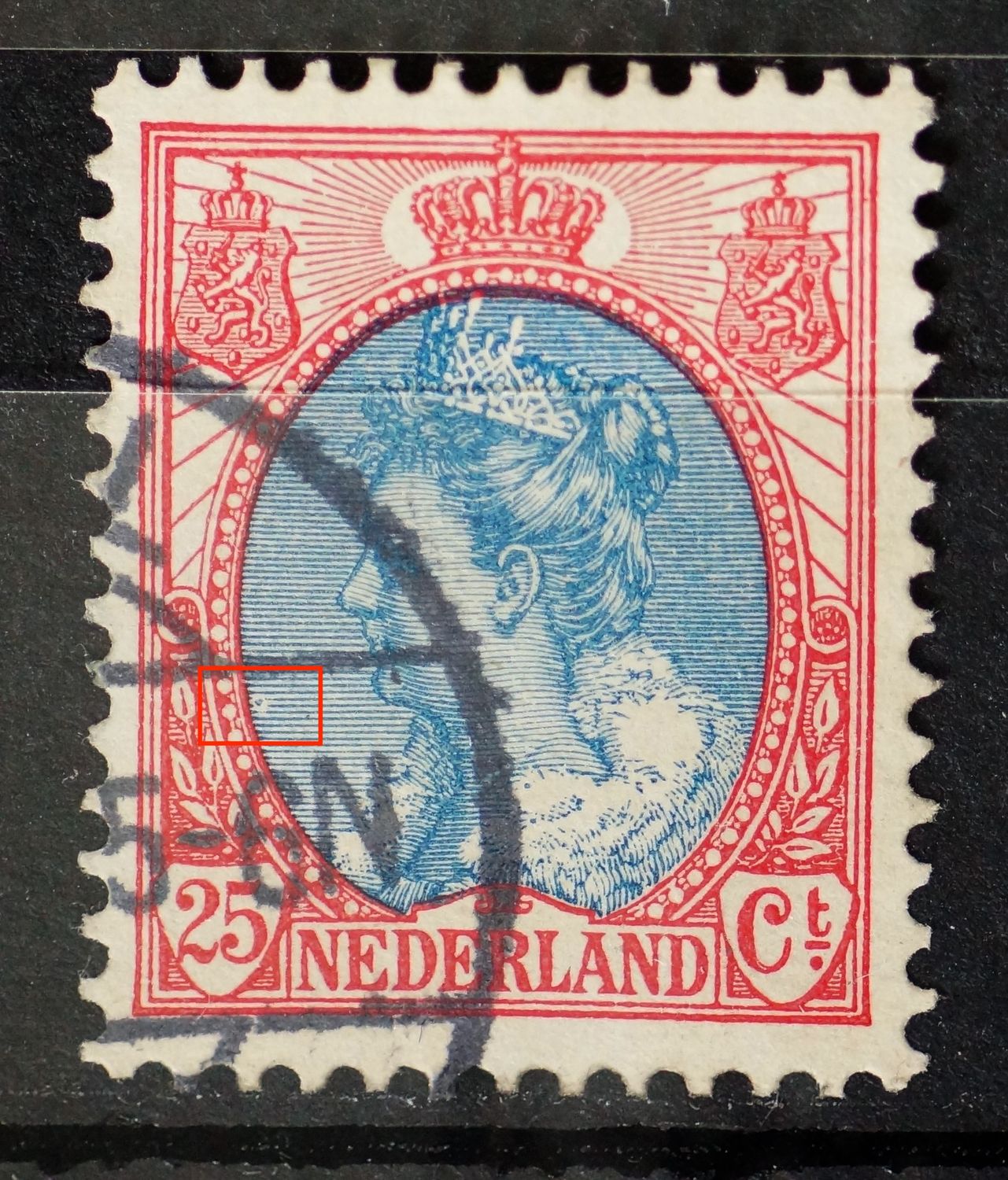 NVPH 71 - blauwe vlek in de arcering links