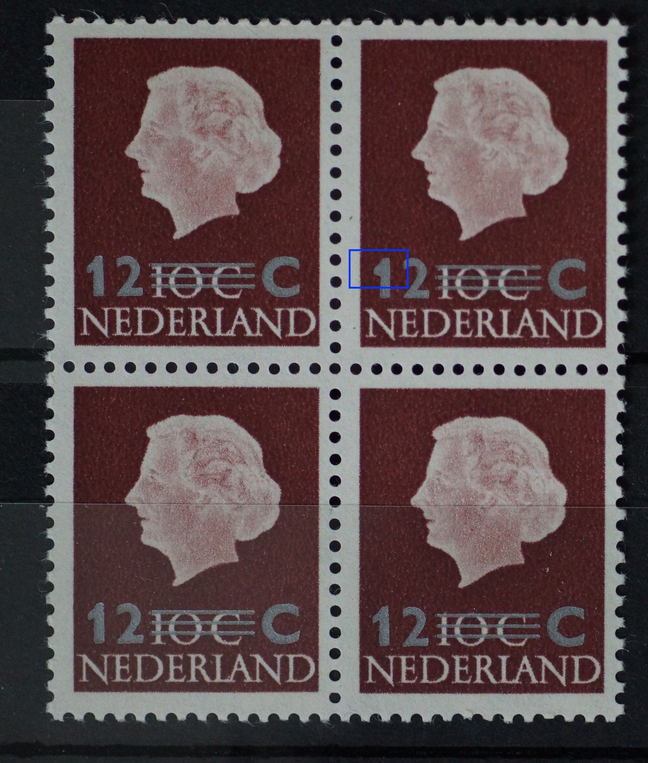 NVPH 712 (blok) - "ronde" 1 in de opdruk (zegel rechtsboven) [712 PM3]