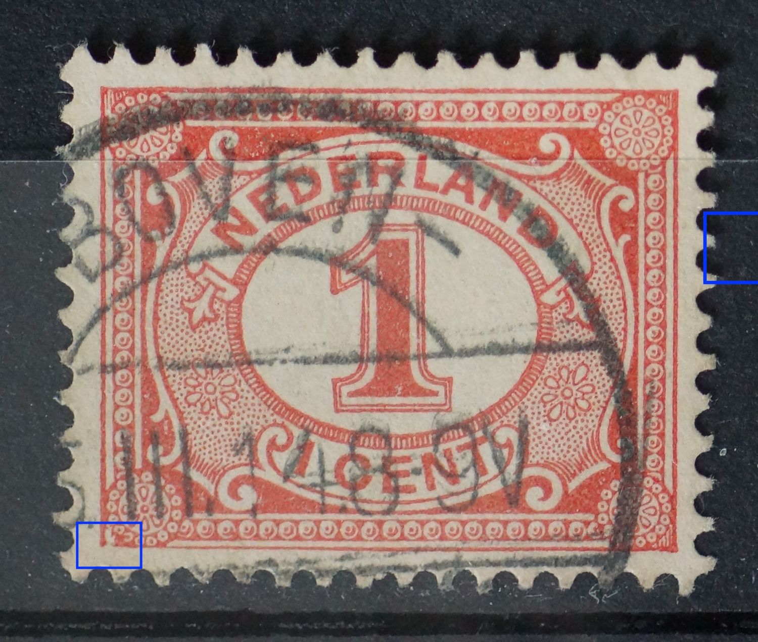 NVPH 51 - witte vlek / breuk in kaderlijn onder, links NVPH 51 - witte vlek / breuk in kaderlijn onder, links