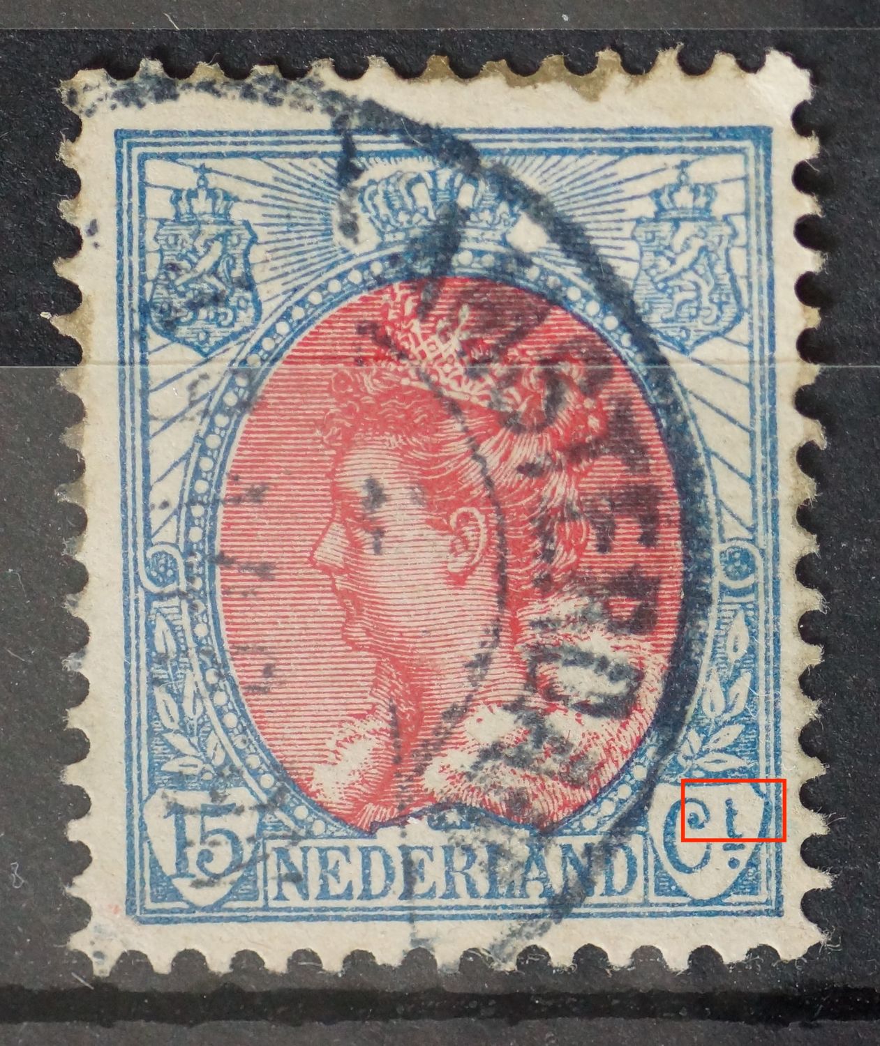 NVPH 65 - dwarsstreep van de t van Ct. ontbreekt deels (65 P)