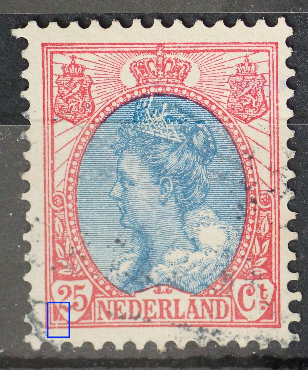 NVPH 71 - witte kras onder de 2 van 25 (71 PM2)