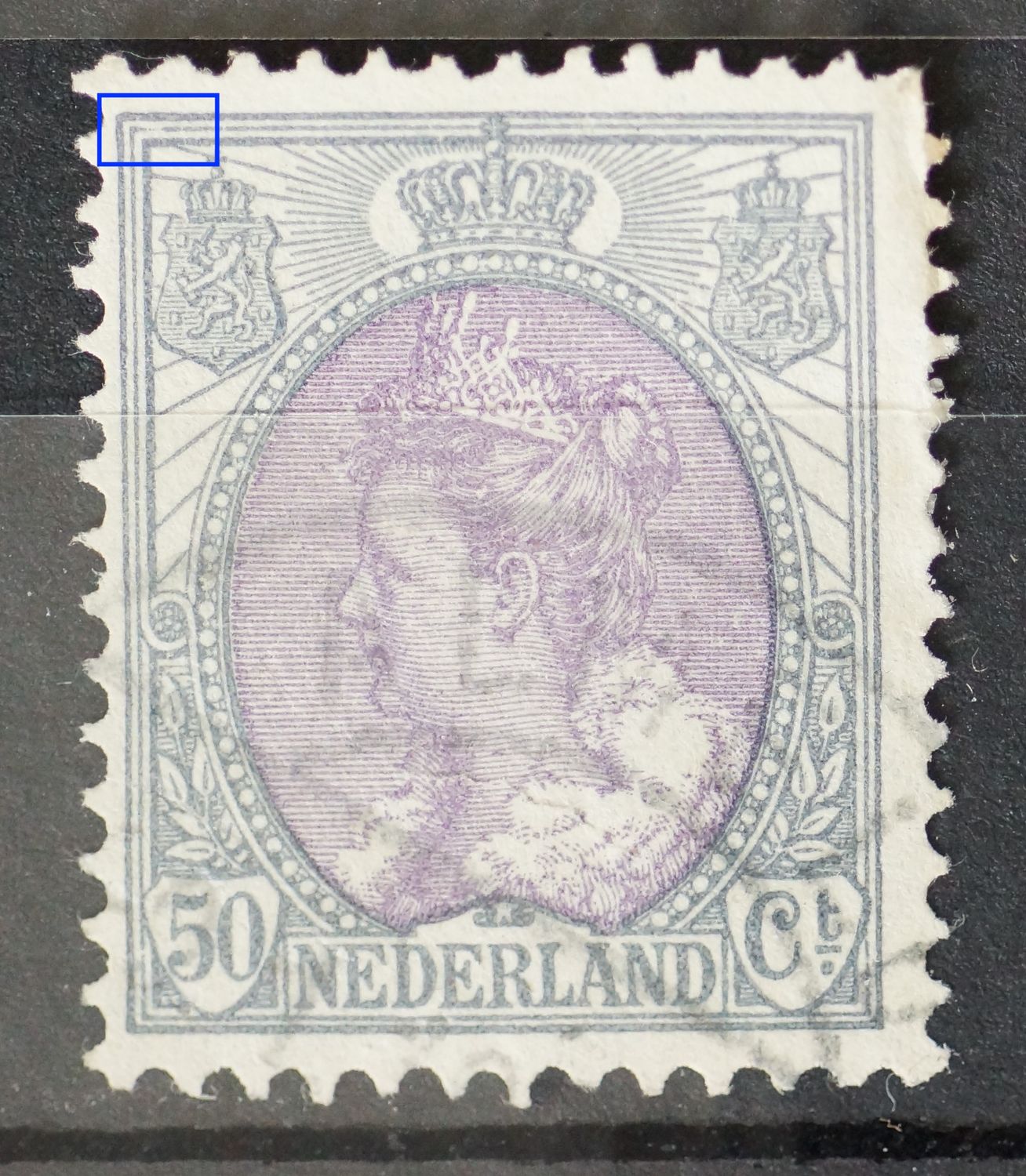 NVPH 75 - breuk in kaderlijn boven, links (75 PM1) NVPH 75 - breuk in kaderlijn boven, links (75 PM1)