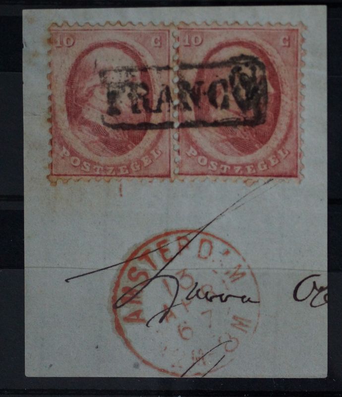 Franco in omlijsting op NVPH 5 (2x) en tweeletter stempel Amsterdam