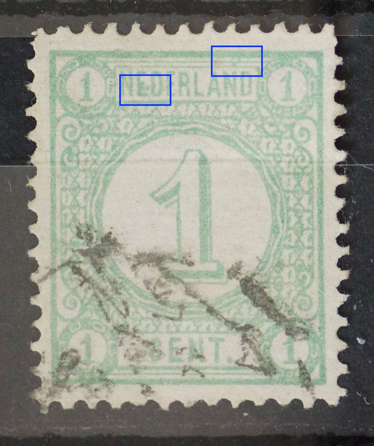NVPH 31 - groene vlek bij de 1e e en boven de tweede N van NEDERLAND