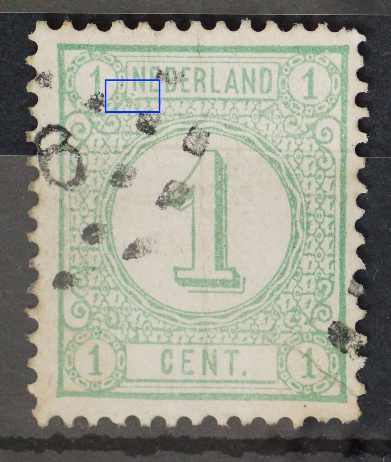 NVPH 31 - groene punt linksonder de 1e N van NEDERLAND
