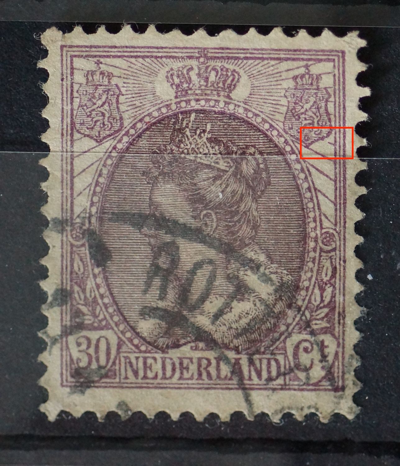NVPH 72 - o.a. breuk in straal onder rechter wapenschild