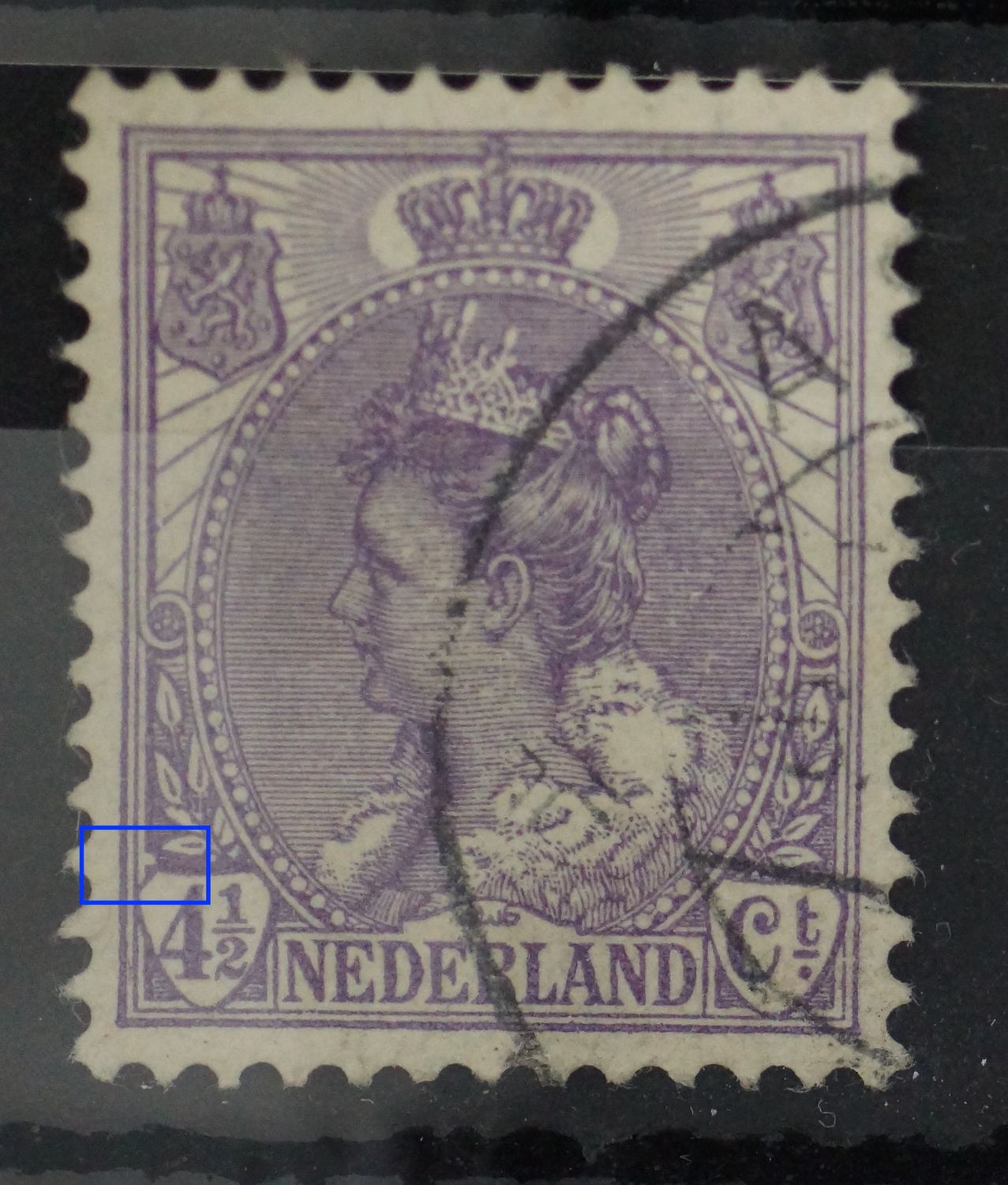 NVPH 59 - witte vlek boven waardeschild linksonder