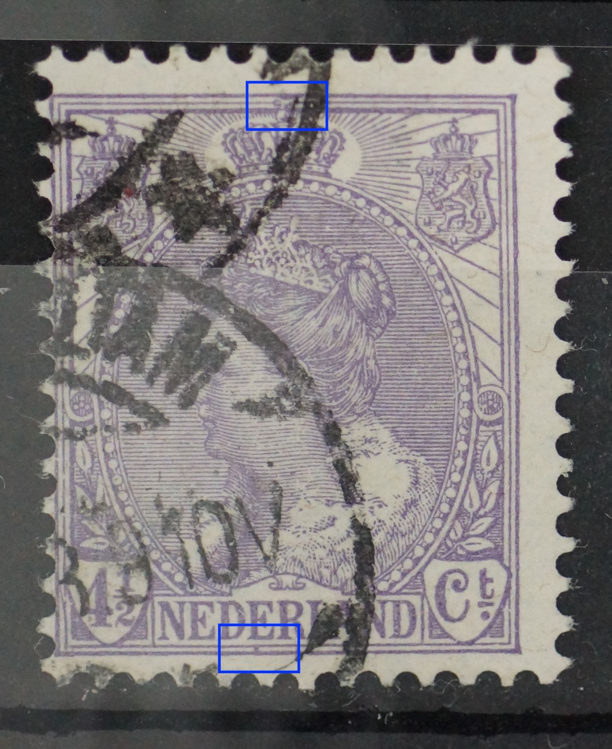 NVPH 59 - o.a. violette punt onder de1e E van NEDERLAND