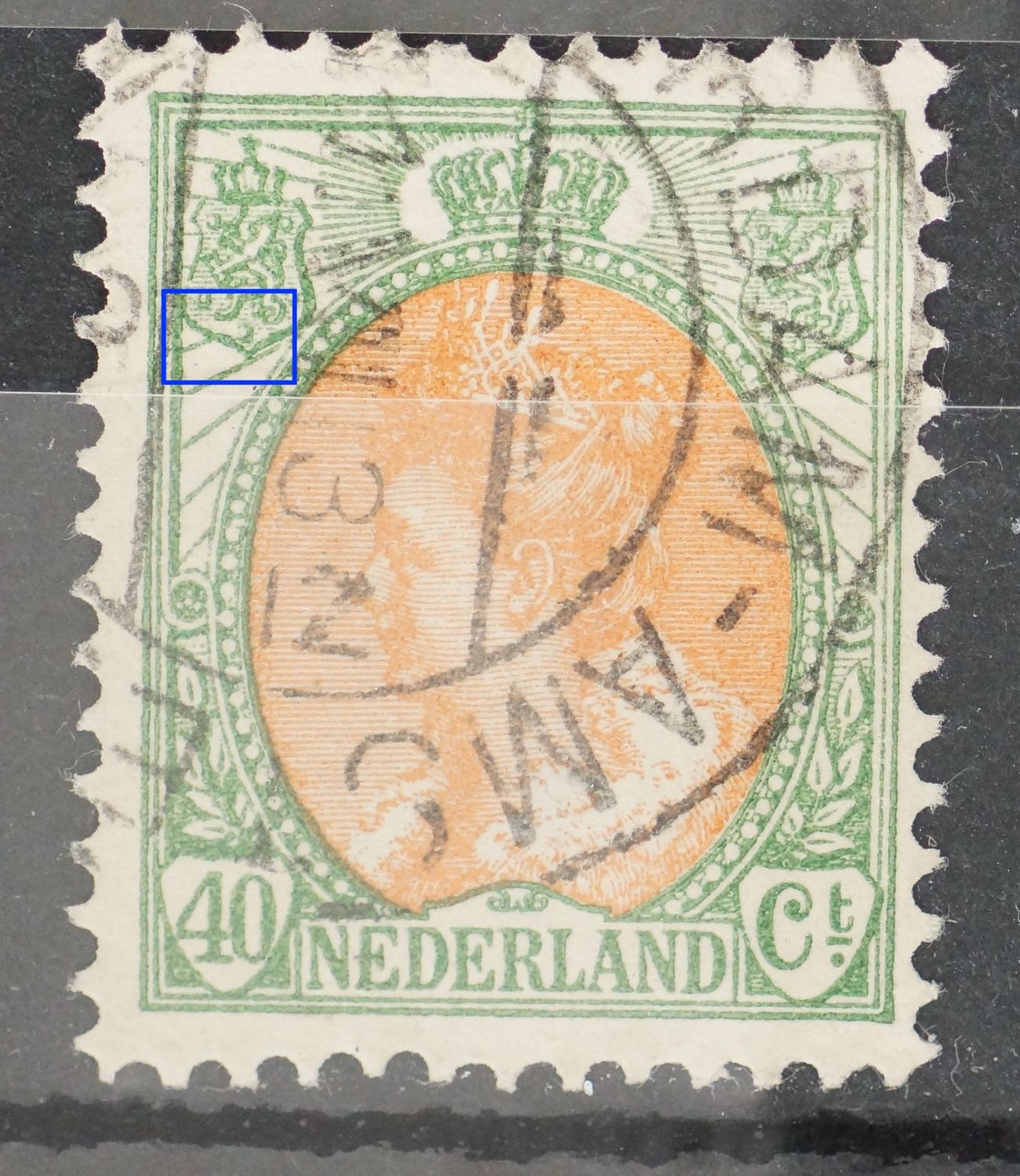 NVPH 73 - witte vlek onderin linker wapenschild
