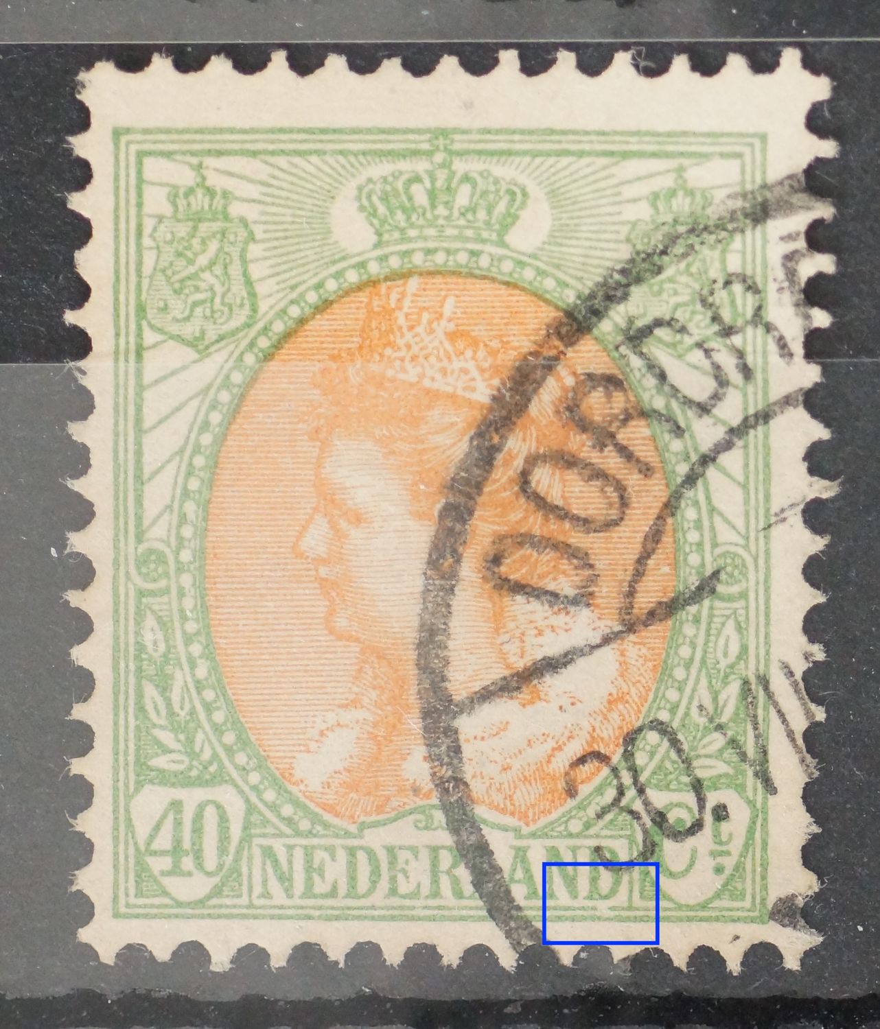 NVPH 73 - breuk in kaderlijn onder de 2e D van NEDERLAND NVPH 73 - breuk in kaderlijn onder de 2e D van NEDERLAND