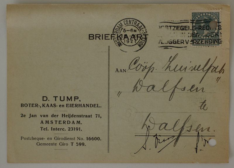 Briefkaart Fa. D. Tump naar Dalfsen, machinestempel op NVPH 177 Briefkaart Fa. D. Tump naar Dalfsen, machinestempel op NVPH 177
