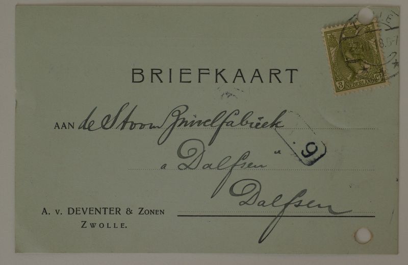 Briefkaart Fa. van Deventer & Zonen naar Dalfsen, langebalk Zwolle 4 Briefkaart Fa. van Deventer & Zonen naar Dalfsen, langebalk Zwolle 4