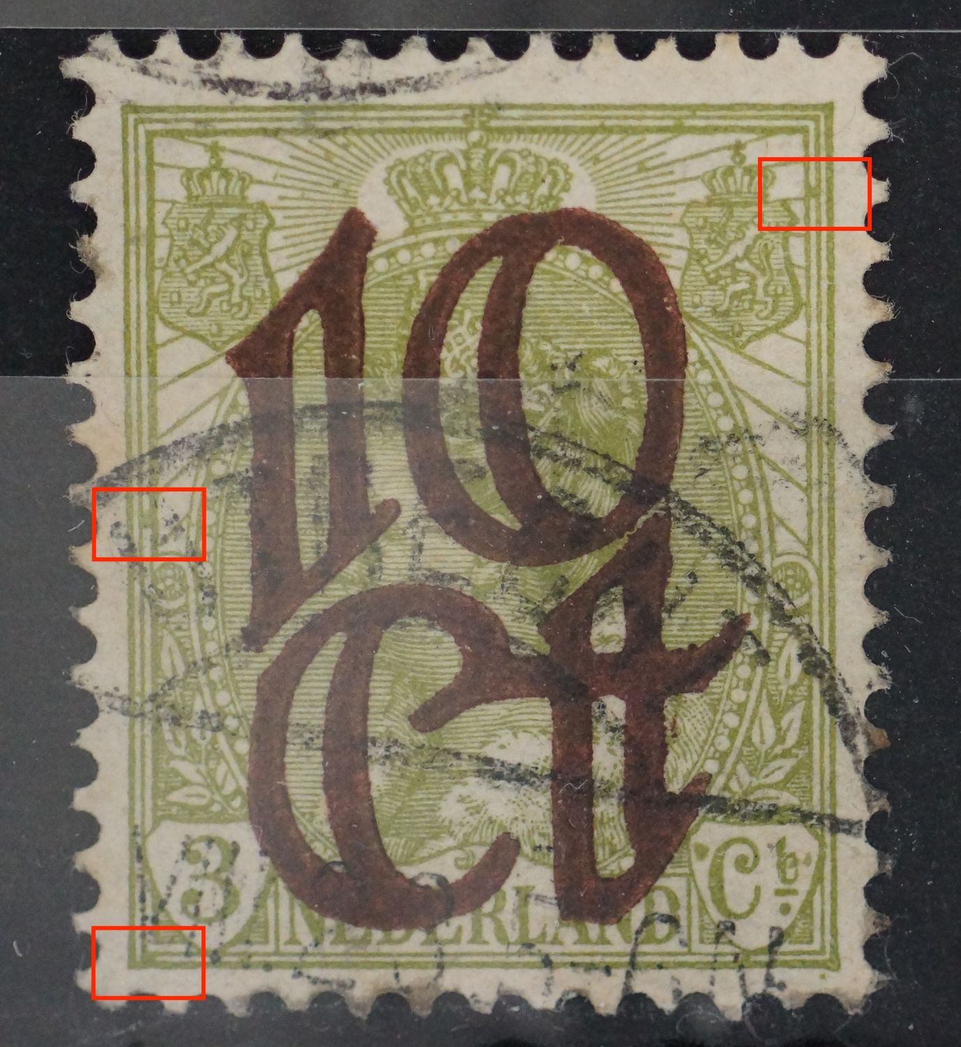 NVPH 116 - groene vlekken tussen kaderlijnen
