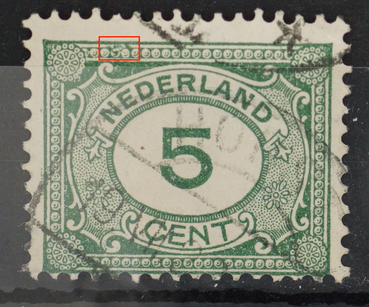 NVPH 107 - groene vlekken boven. links NVPH 107 - groene vlekken boven. links