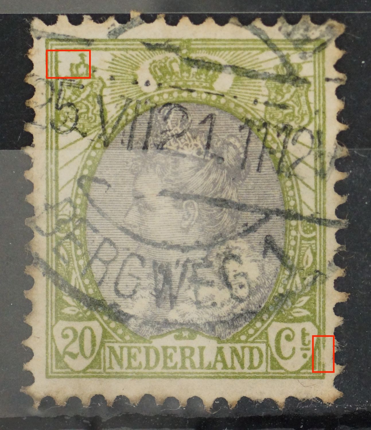 NVPH 69 - o.a. grote witte vlek linksboven linker wapenschild NVPH 69 - o.a. grote witte vlek linksboven linker wapenschild