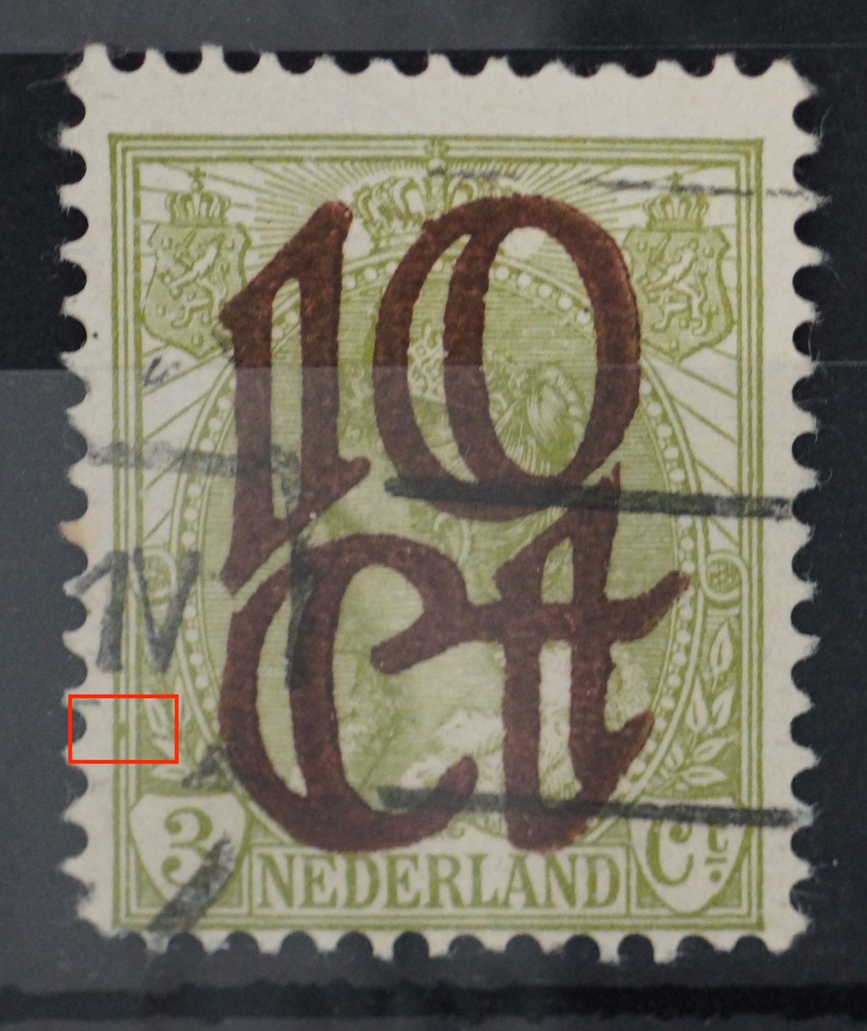 NVPH 116 - o.a. groene vlek tussen kaderlijnen links NVPH 116 - o.a. groene vlek tussen kaderlijnen links