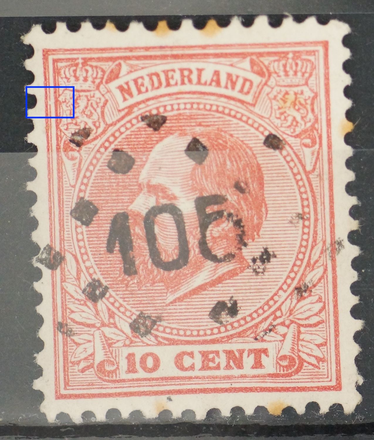 NVPH 21 - breuk in kaderlijn links, boven NVPH 21 - breuk in kaderlijn links, boven