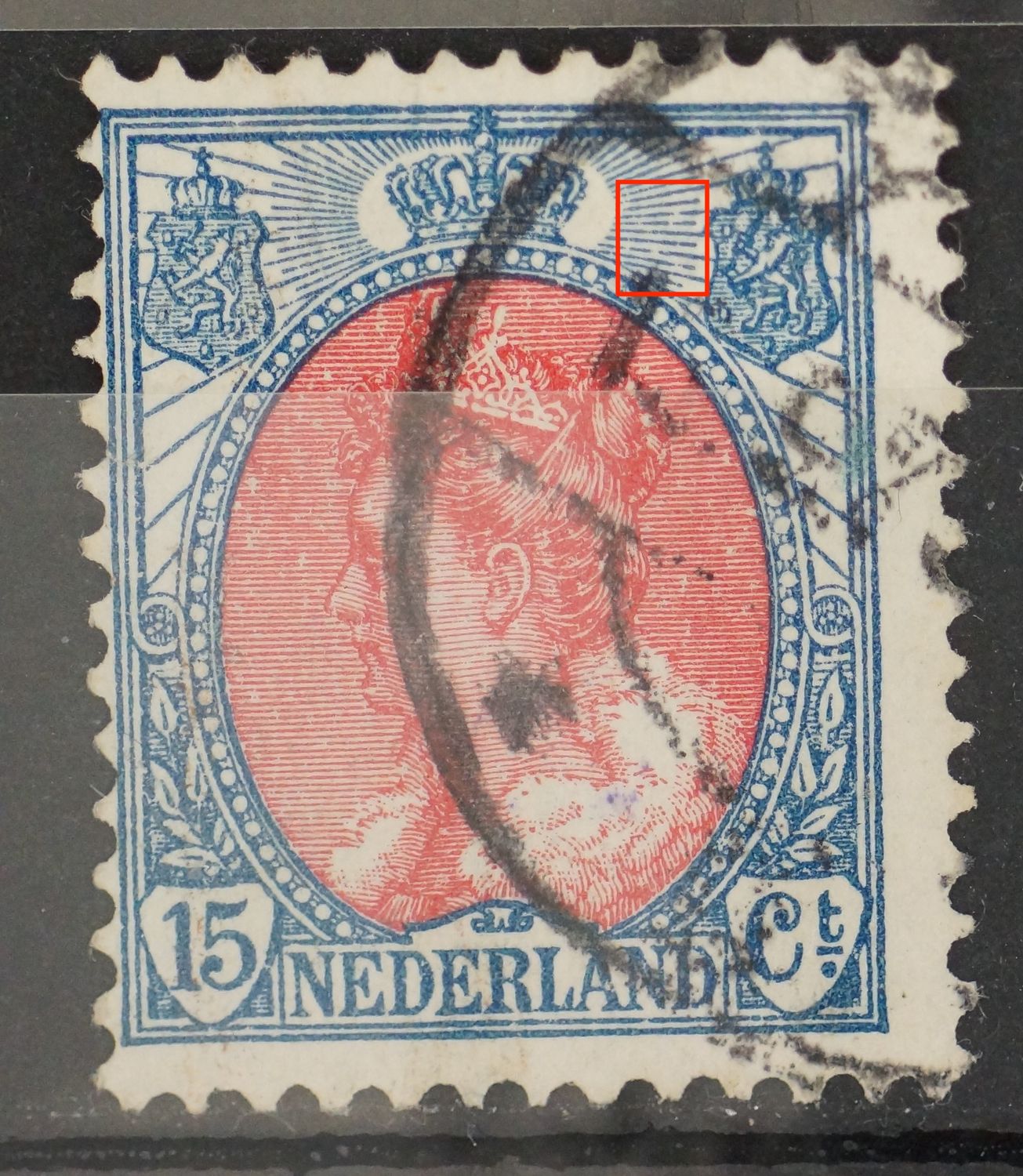 NVPH 65 - breuk in stralen rechts van kroon