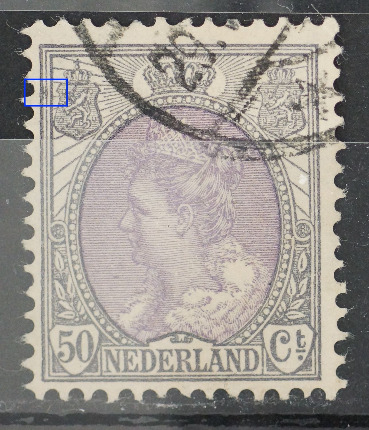 NVPH 75 - grijze vlek in kaderlijnen bij linker wapenschild