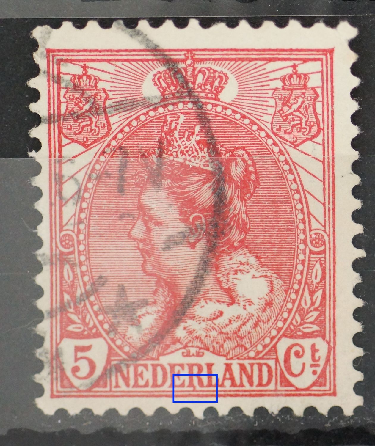 NVPH 60 - rode punt onderaan de R van NEDERLAND