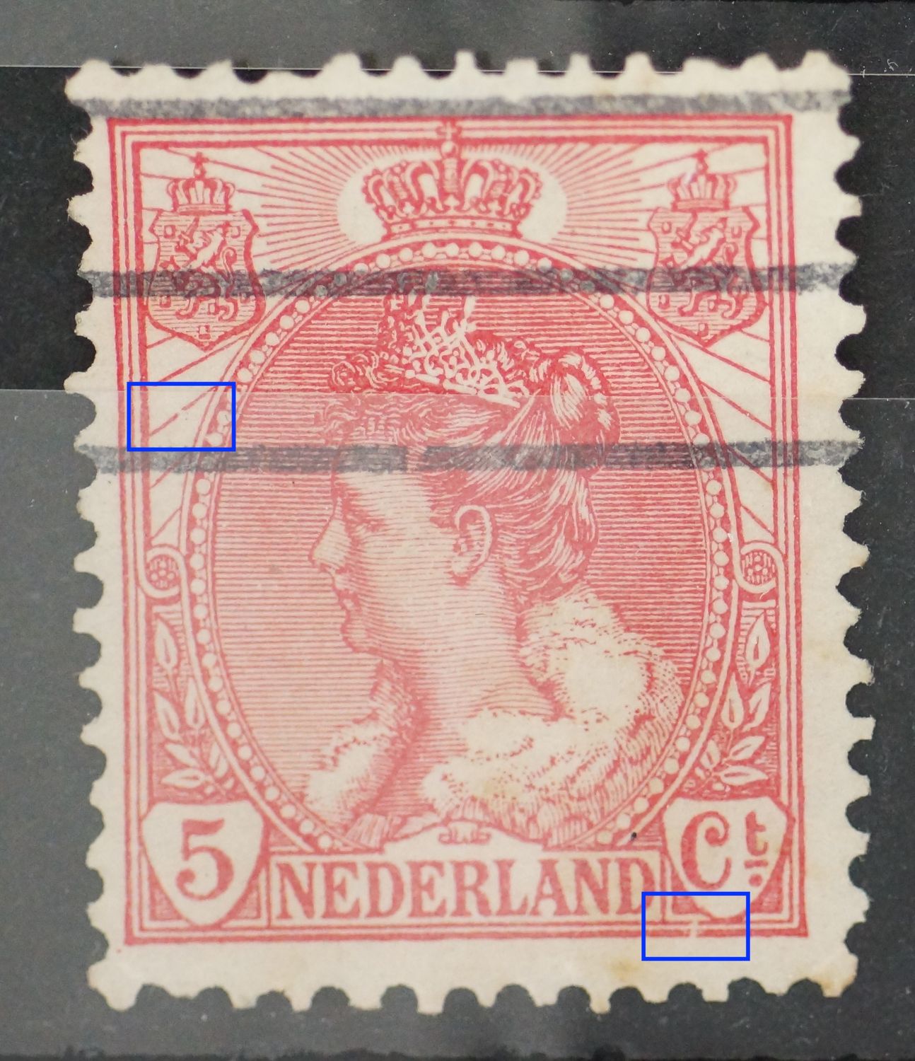 NVPH 60 - o.a. breuk in kaderlijnen onder, rechts