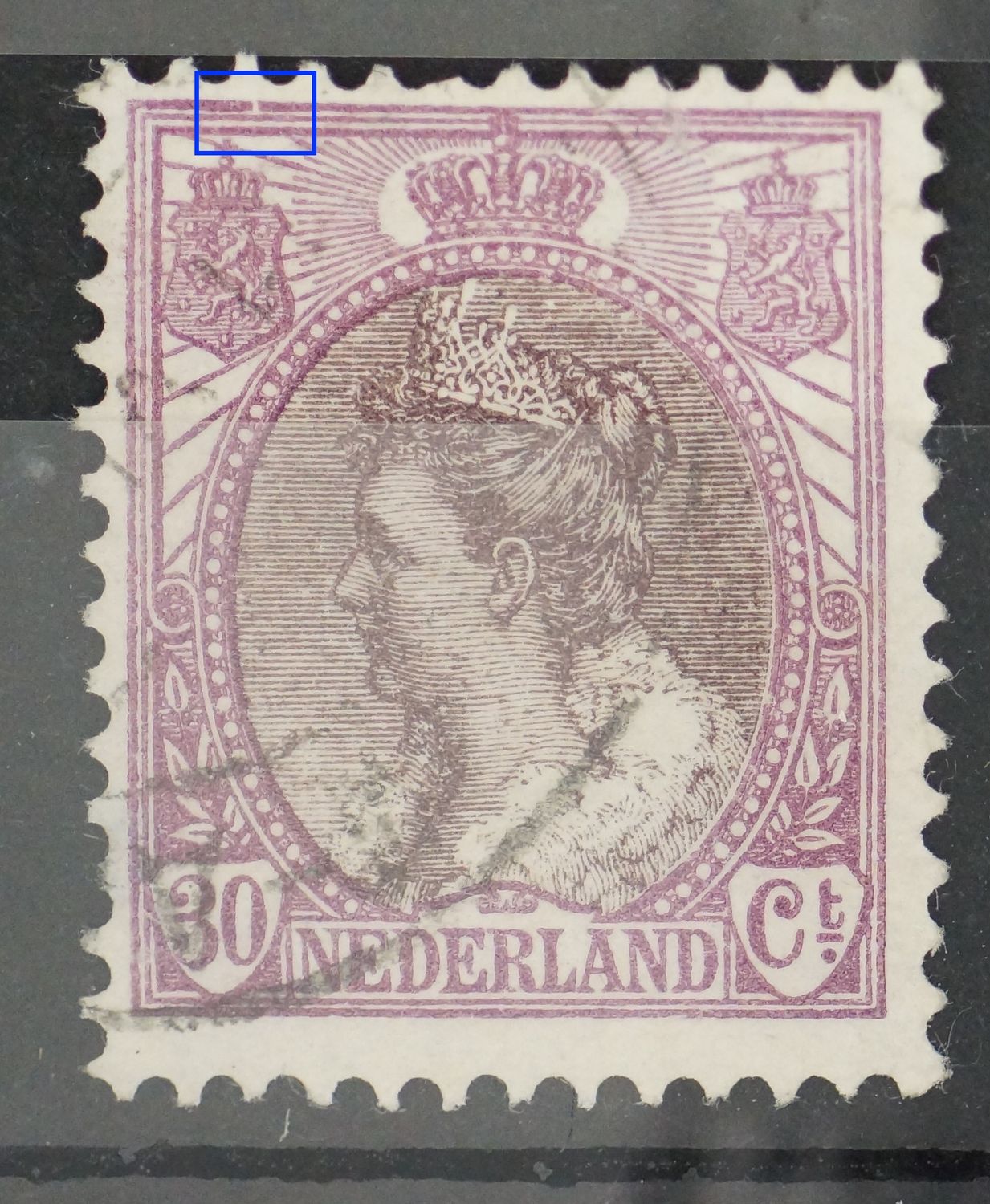 NVPH 72 - breuk in kaderlijn boven, links NVPH 72 - breuk in kaderlijn boven, links