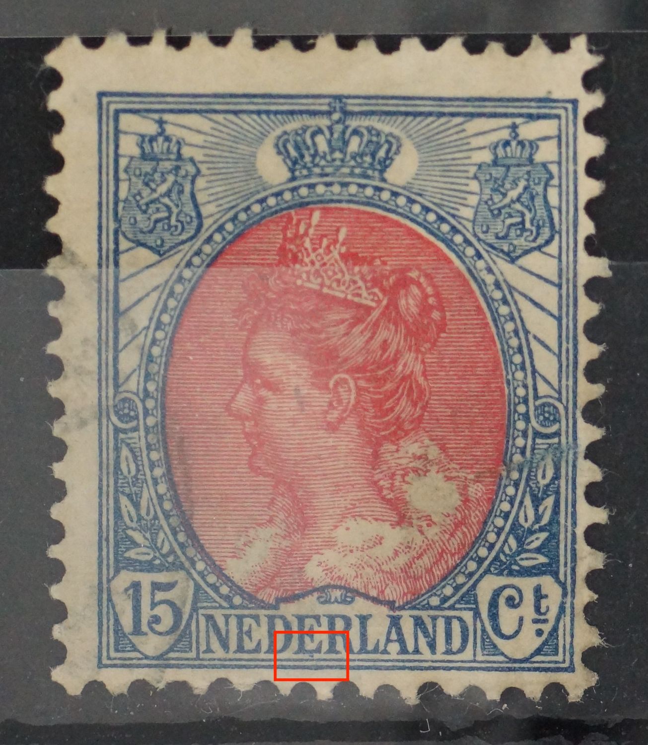 NVPH 65 - blauw streepje onder de 2e E van NEDERLAND
