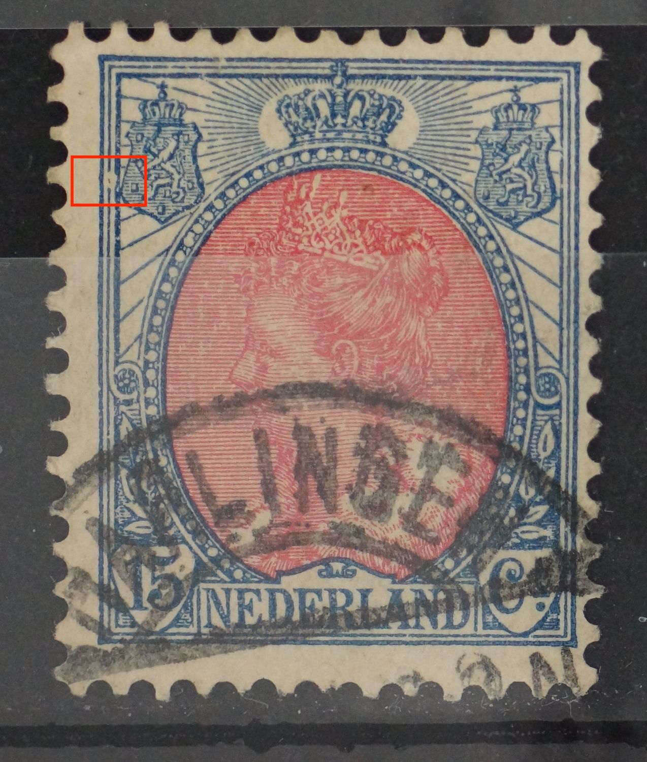 NVPH 65 - witte vlek / breuk in kaderlijnen links NVPH 65 - witte vlek / breuk in kaderlijnen links