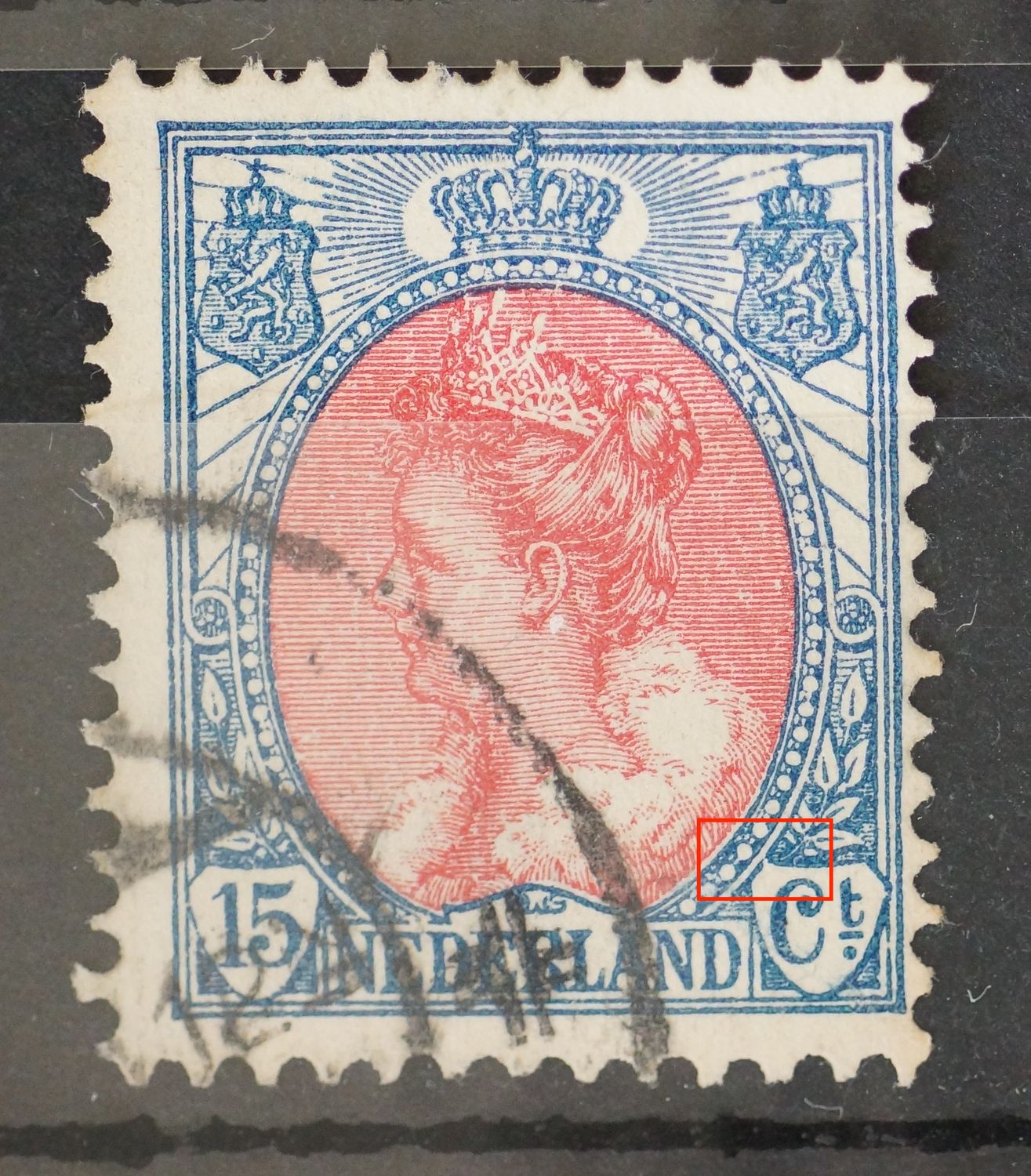 NVPH 65 - breuk in bovenzijde schild rondom Ct. NVPH 65 - breuk in bovenzijde schild rondom Ct.