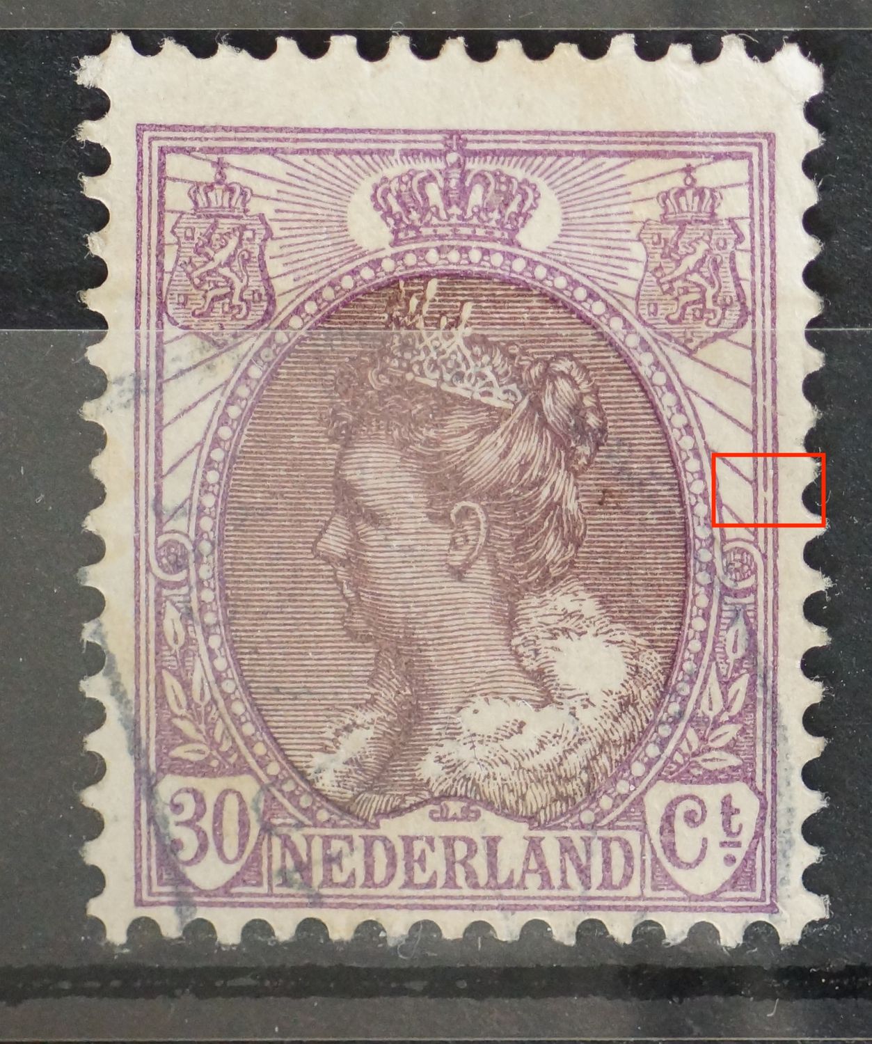 NVPH 72 - breuk in kaderlijn rechts, midden NVPH 72 - breuk in kaderlijn rechts, midden