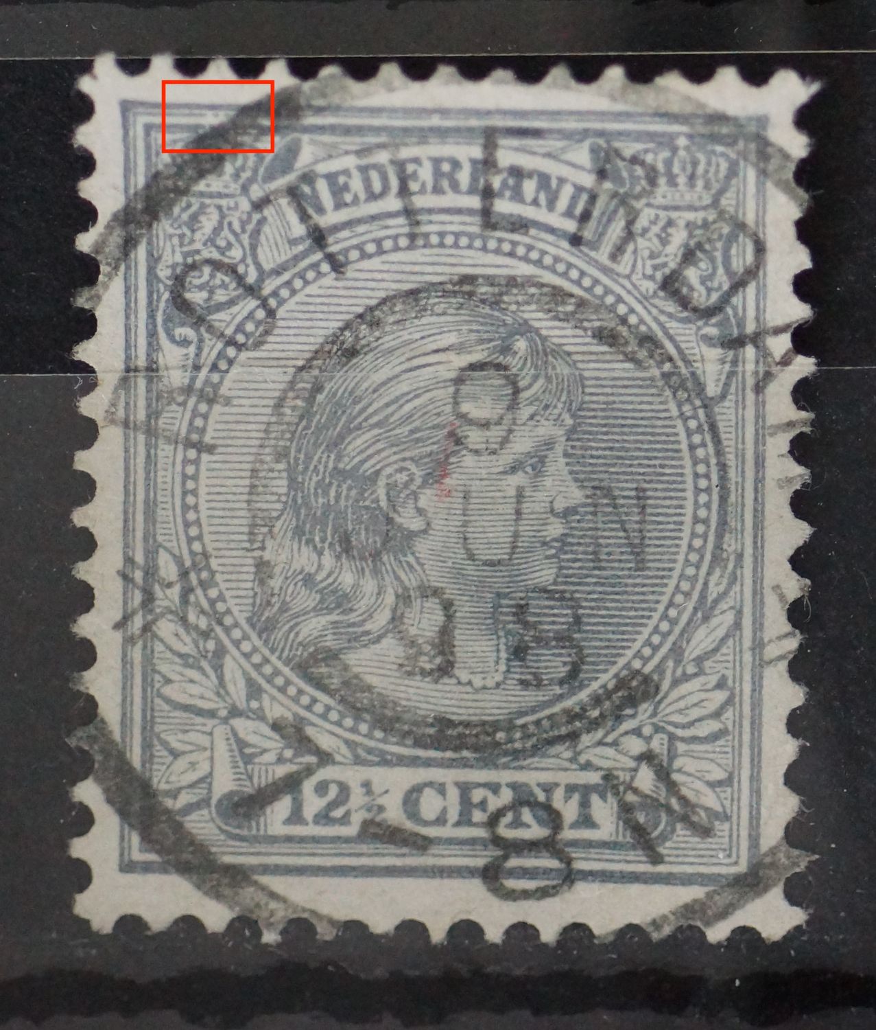 NVPH 38 - breuk in kaderlijn boven, links NVPH 38 - breuk in kaderlijn boven, links