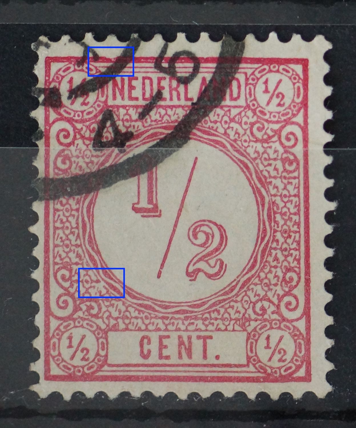 NVPH 30 - breuk in de rand van het medaillon (buitenzijde)