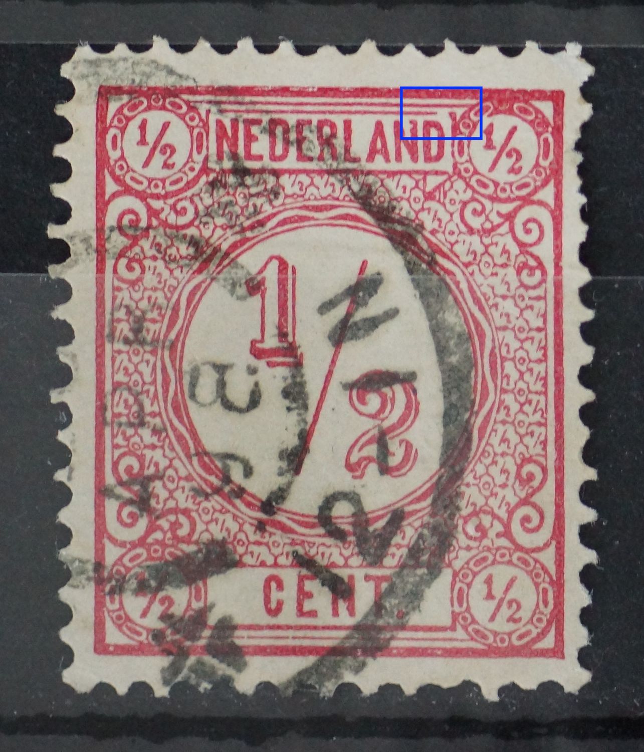 NVPH 30 - breuk in kaderlijn boven de 2e D van NEDERLAND NVPH 30 - breuk in kaderlijn boven de 2e D van NEDERLAND