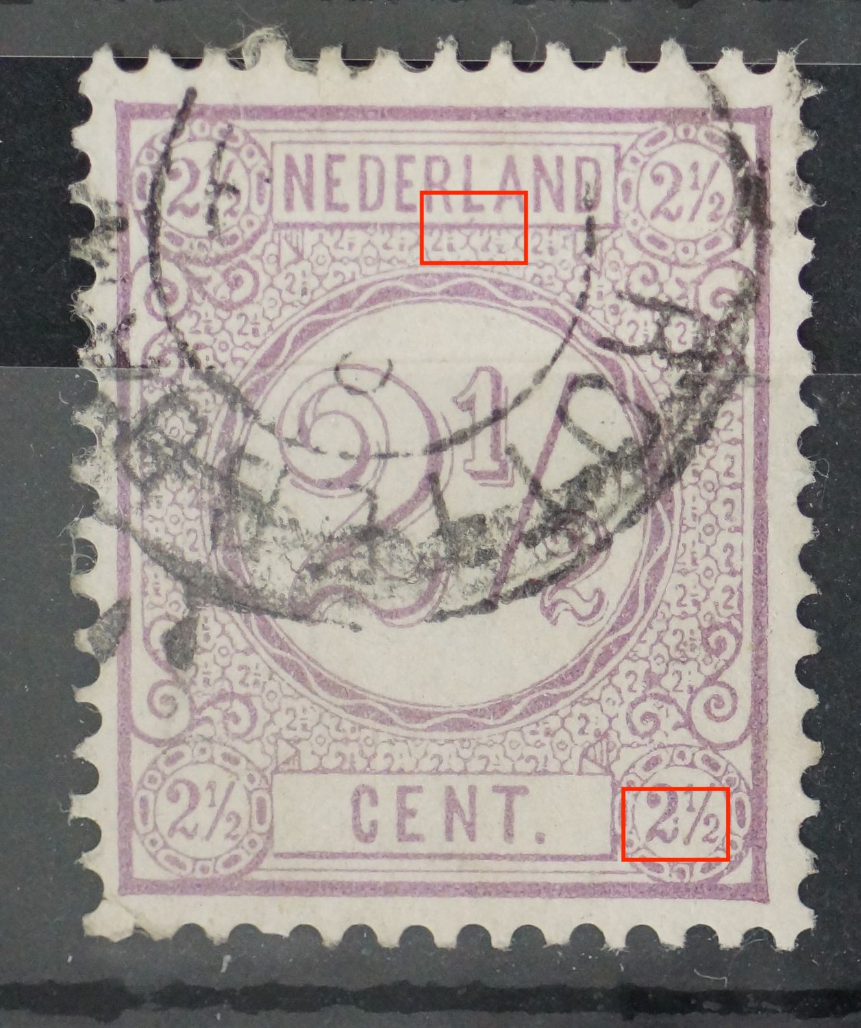 NVPH 33 - o.a. violette punt boven de 2 rechtsonder