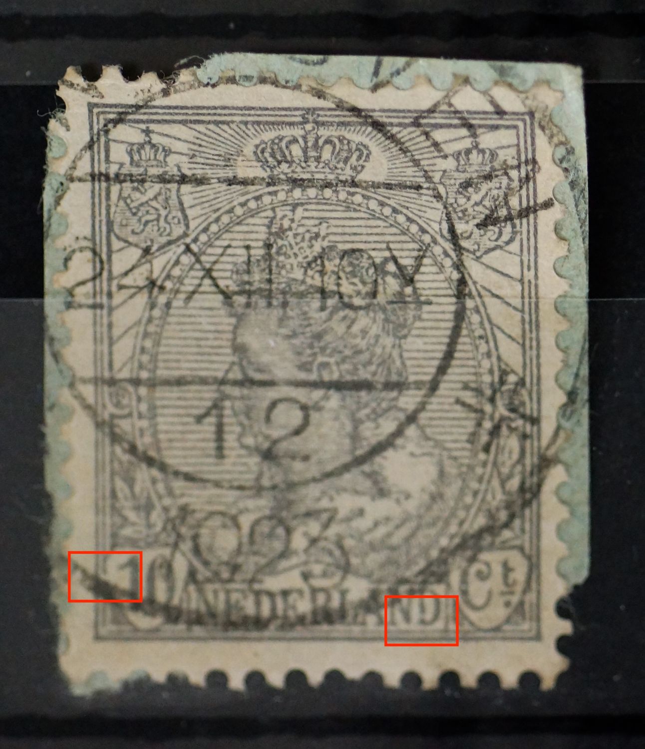 NVPH 81 - o.a. breuk in kaderlijn en schild links, onder NVPH 81 - o.a. breuk in kaderlijn en schild links, onder