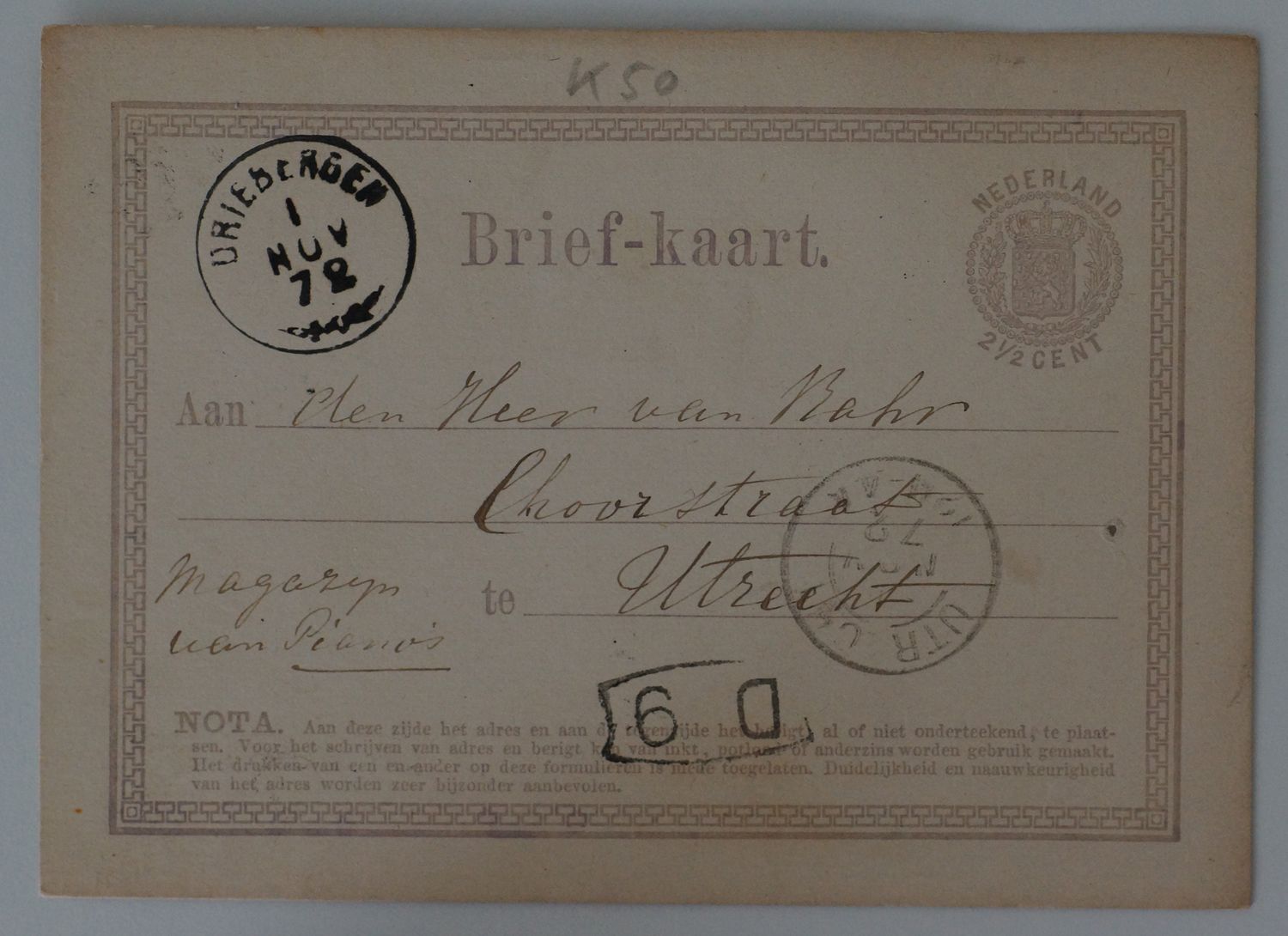Takjestempel Driebergen op nette briefkaart.