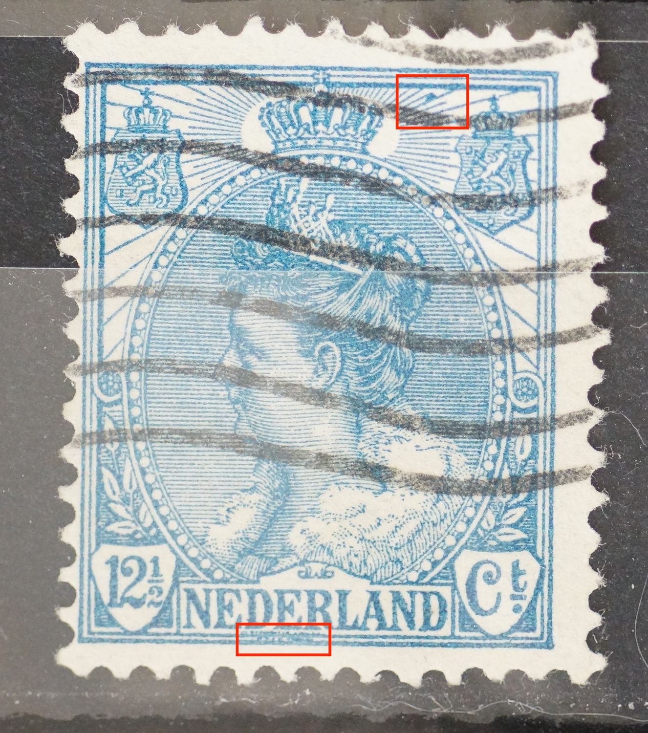NVPH 63 - o.a. blauwe vlek tussen stralen rechts