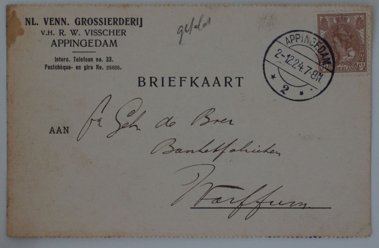 Appingedam 2 op NVPH 62 op nette briefkaart - vrij schaars