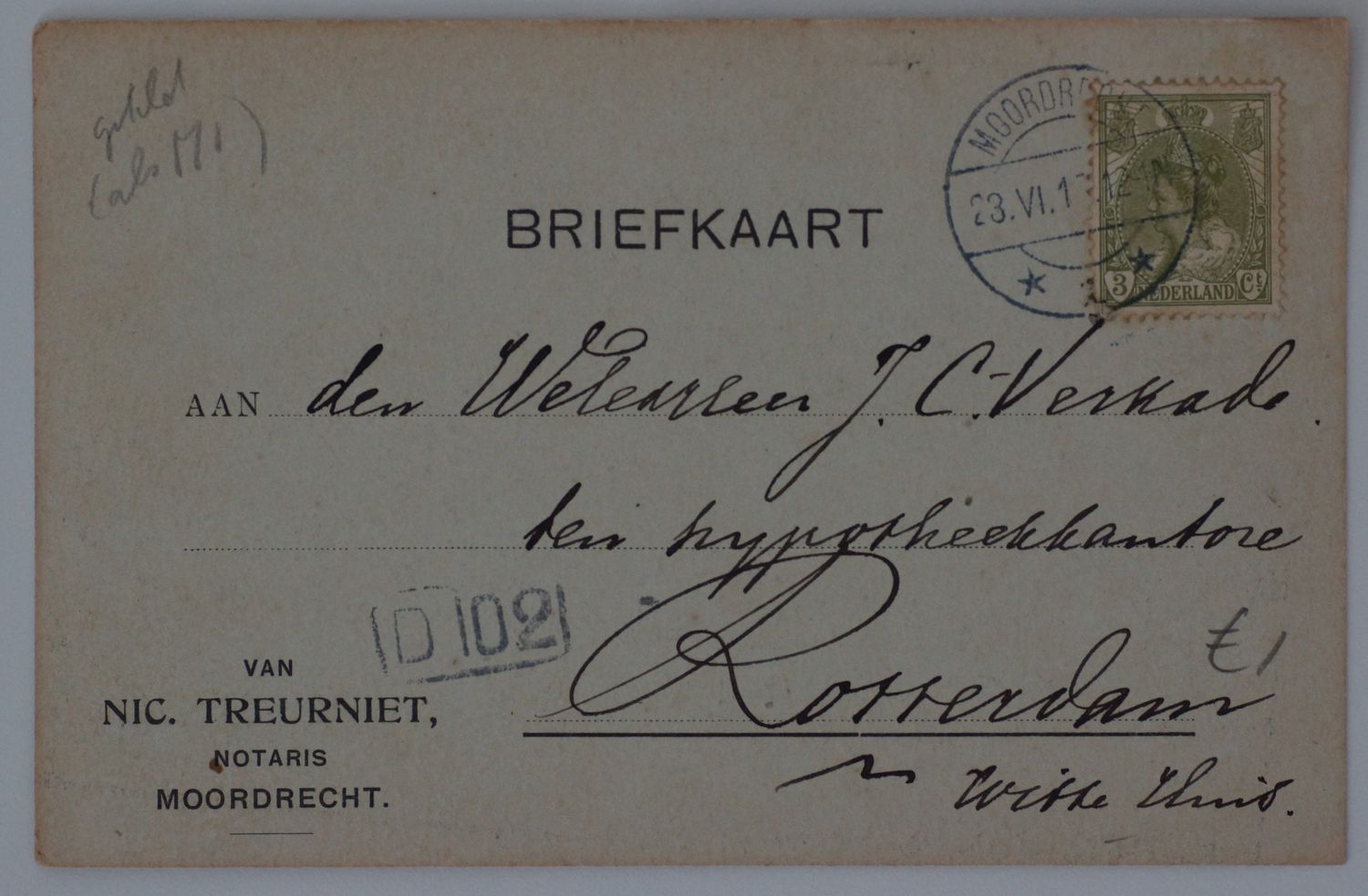 Moordrecht 1 (?) op NVPH 57 op nette briefkaart - vrij schaars