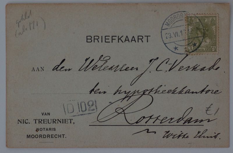 Moordrecht 1 (?) op NVPH 57 op nette briefkaart - vrij schaars Moordrecht 1 (?) op NVPH 57 op nette briefkaart - vrij schaars