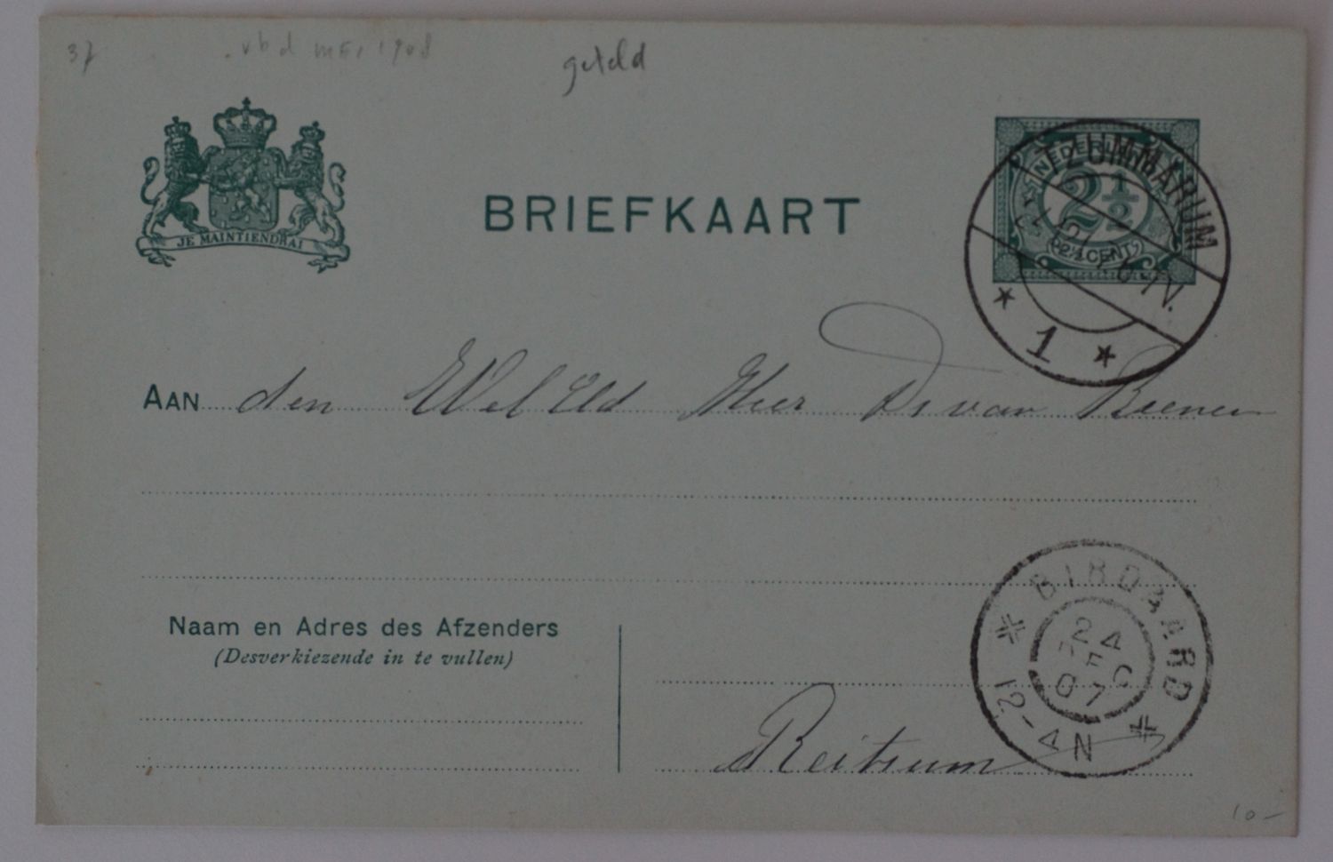 Tzummarum 1 op briefkaart, tevens grootrond Birdaard