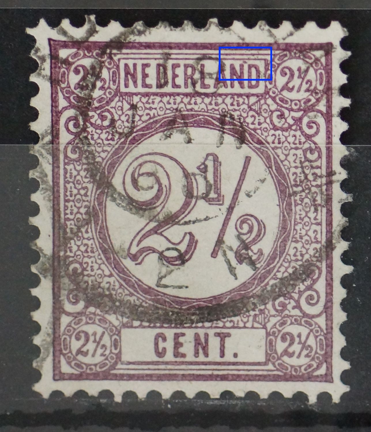 NVPH 33 - violette vlek tussen ND van NEDERLAND