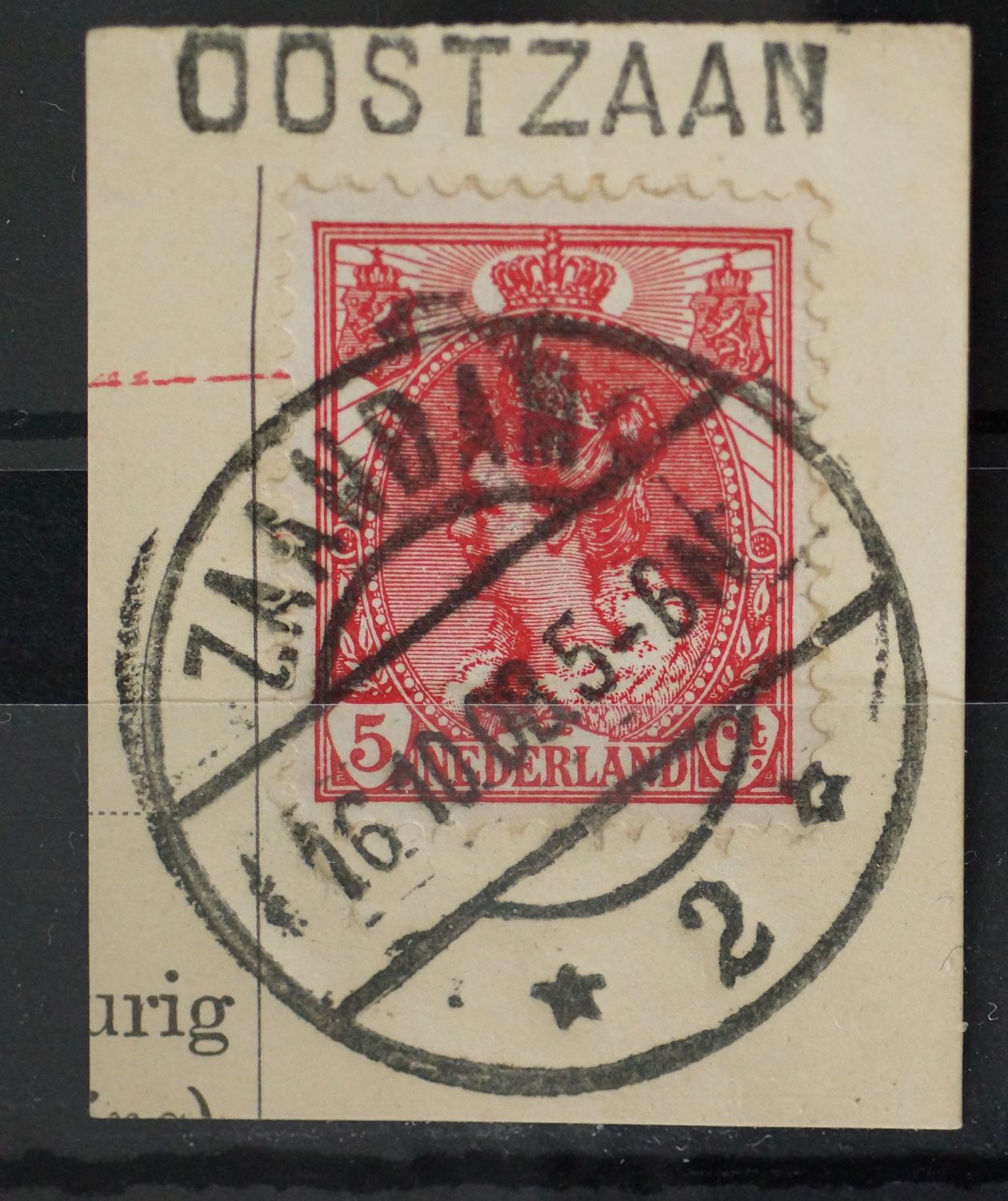 Zaandam 2 op NVPH 60, tevens kantoornaamstempel Oostzaan