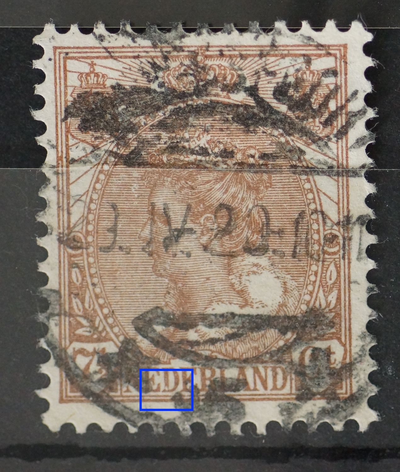 NVPH 61 - witte vlek in de 1e D van NEDERLAND NVPH 61 - witte vlek in de 1e D van NEDERLAND