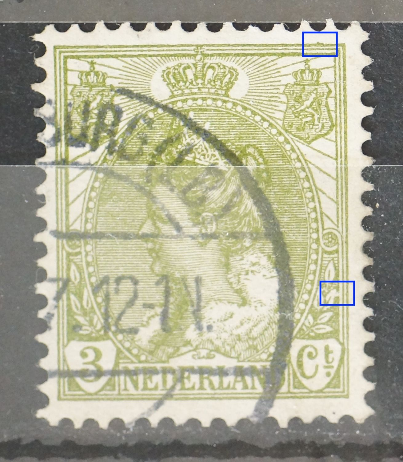 NVPH 57 - o.a. o.a. witte vle bij bladeren rechts