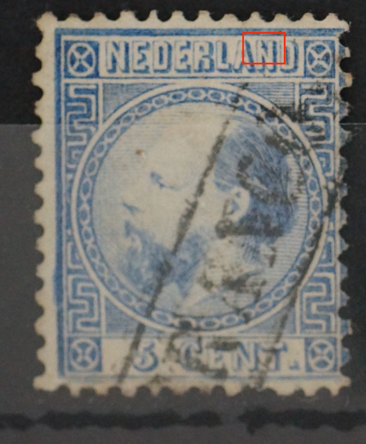 NVPH 7 - blauwe punt in de 2e N van NEDERLAND