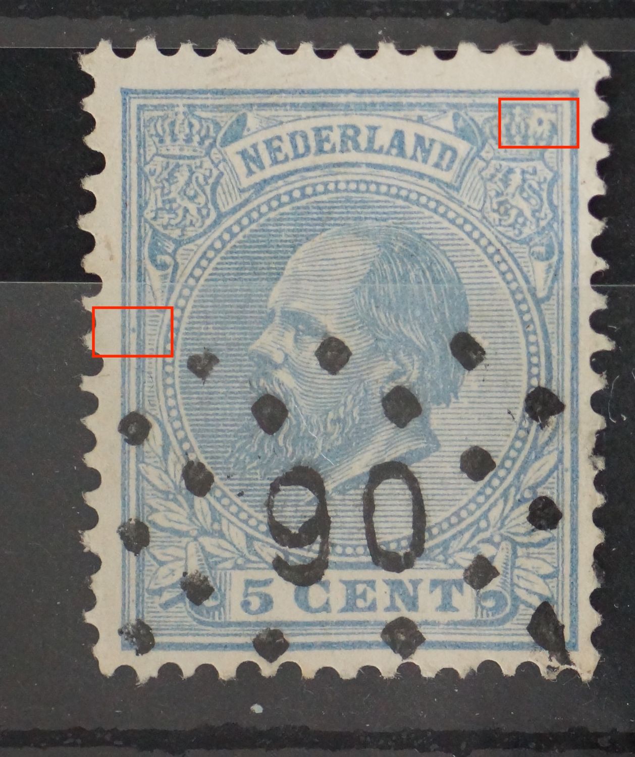 NVPH 19 - o.a. blauwe punt in rechter wapenschild