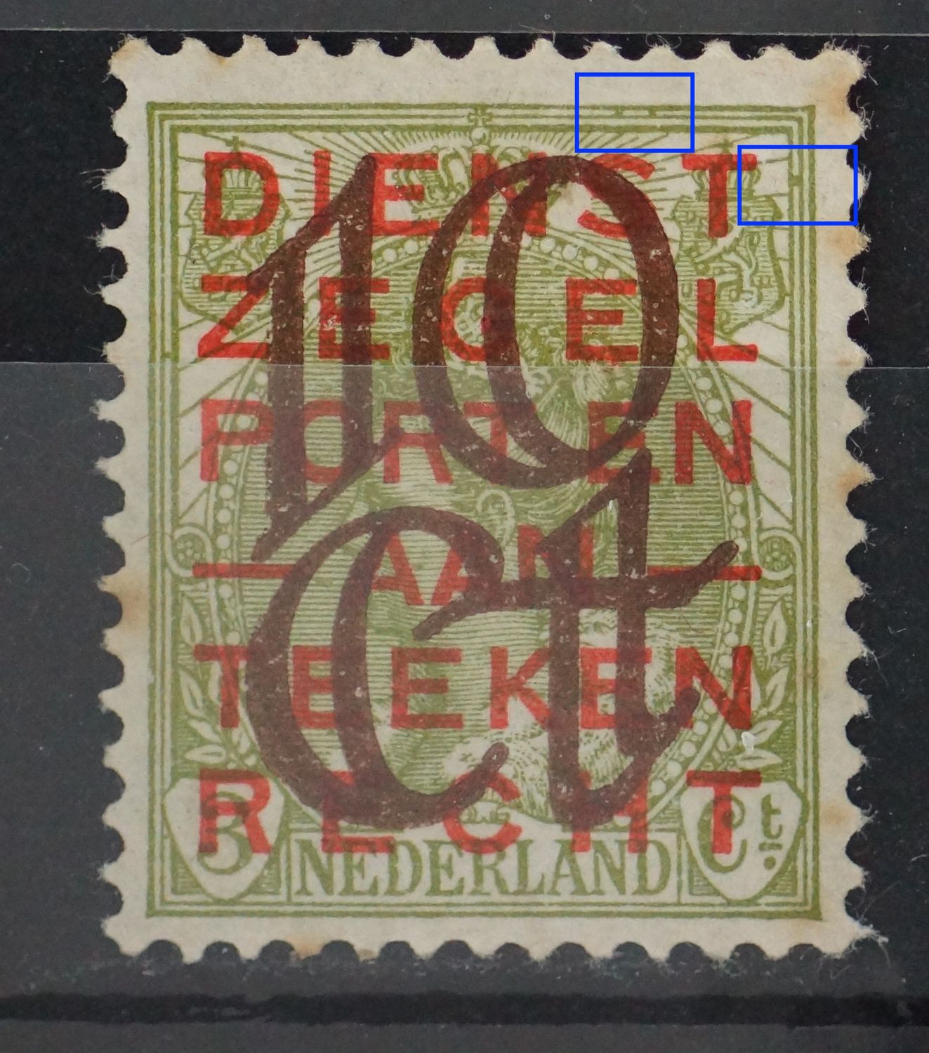 NVPH 132 - groene vlekken tussen kaderlijnen